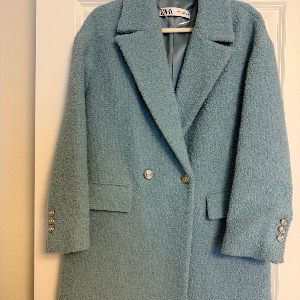 ZARA light blue textured long coat